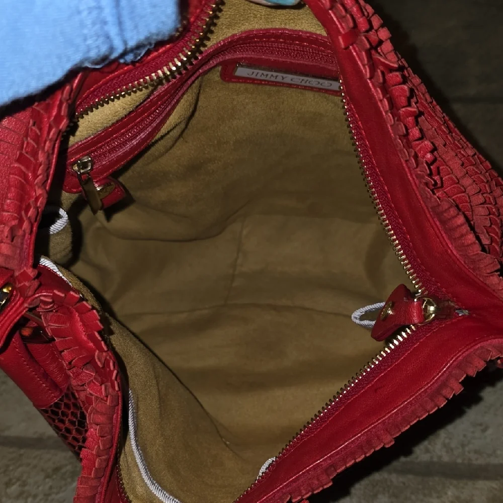 Jimmy Choo Red Hobo Bag With Python Snake Skin Handel With COA